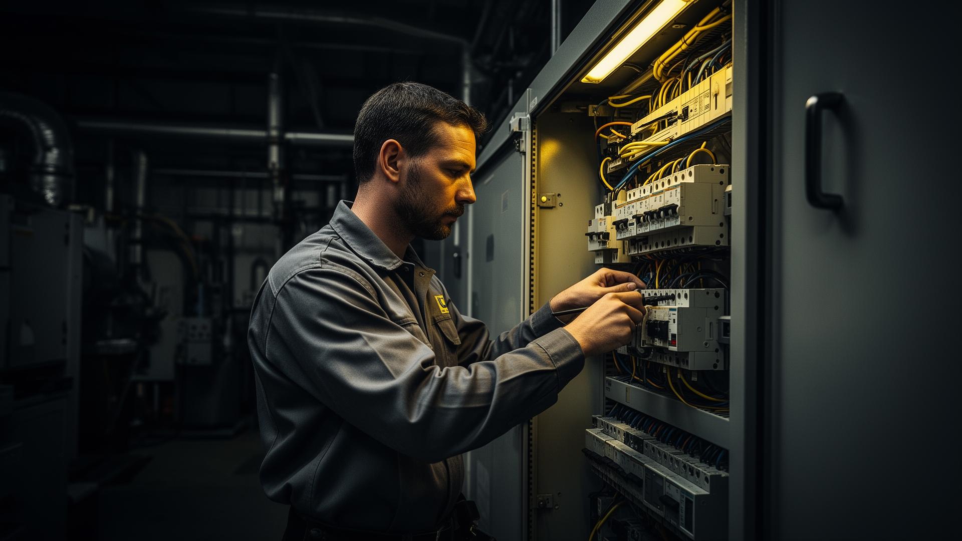 Técnico Vieira Ramada realizando manutenção elétrica industrial